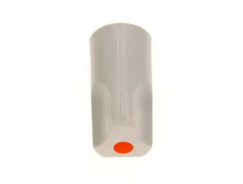 Weißer Bosch Griff mit runder, roter Markierung an der Unterseite. Der Griff hat eine schlichte, ergonomische Form ohne erkennbare Texte oder Logos.